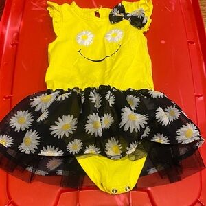 Baby Starters Yellow Smiley Dress with Floral Skirt